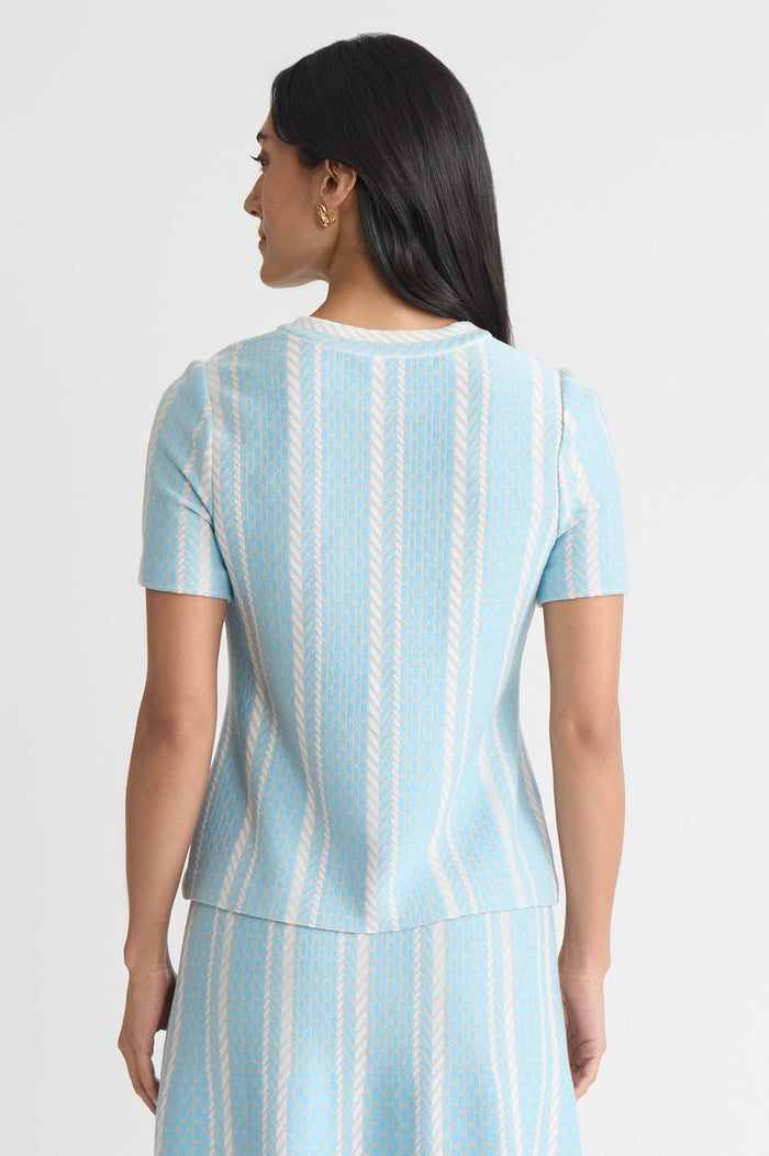 Roadmap Pattern Soft Knit Top, Serene/Limestone/White | Ming Wang