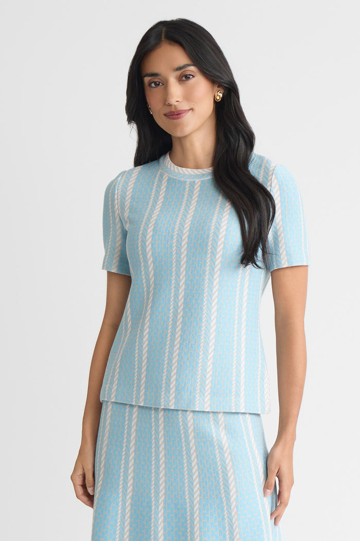 Roadmap Pattern Soft Knit Top, Serene/Limestone/White | Ming Wang