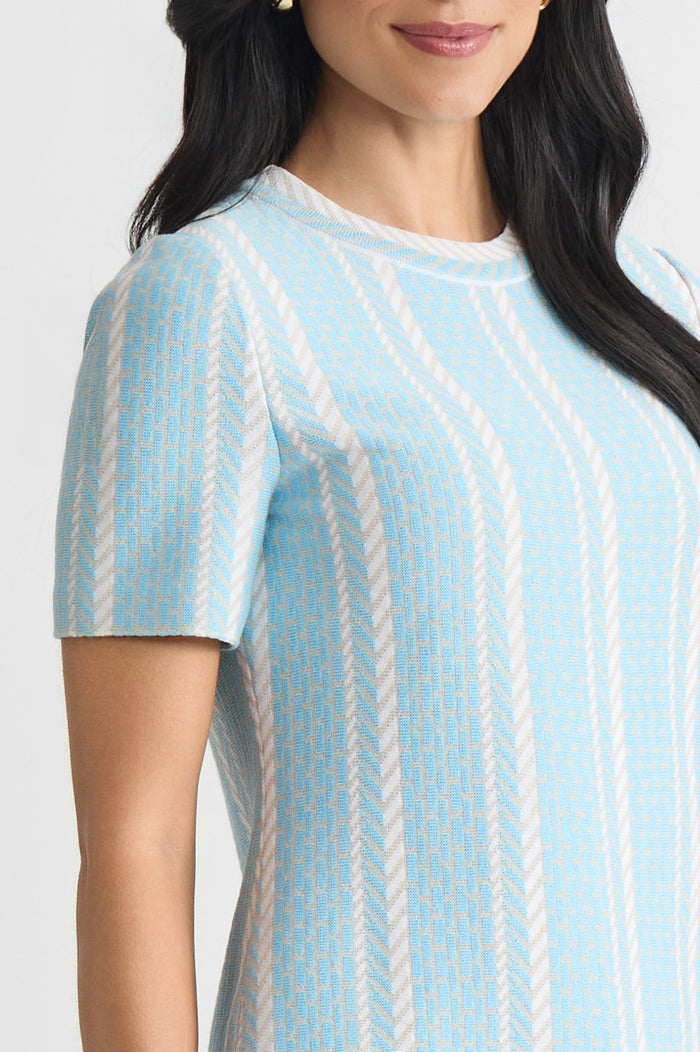 Roadmap Pattern Soft Knit Top, Serene/Limestone/White | Ming Wang