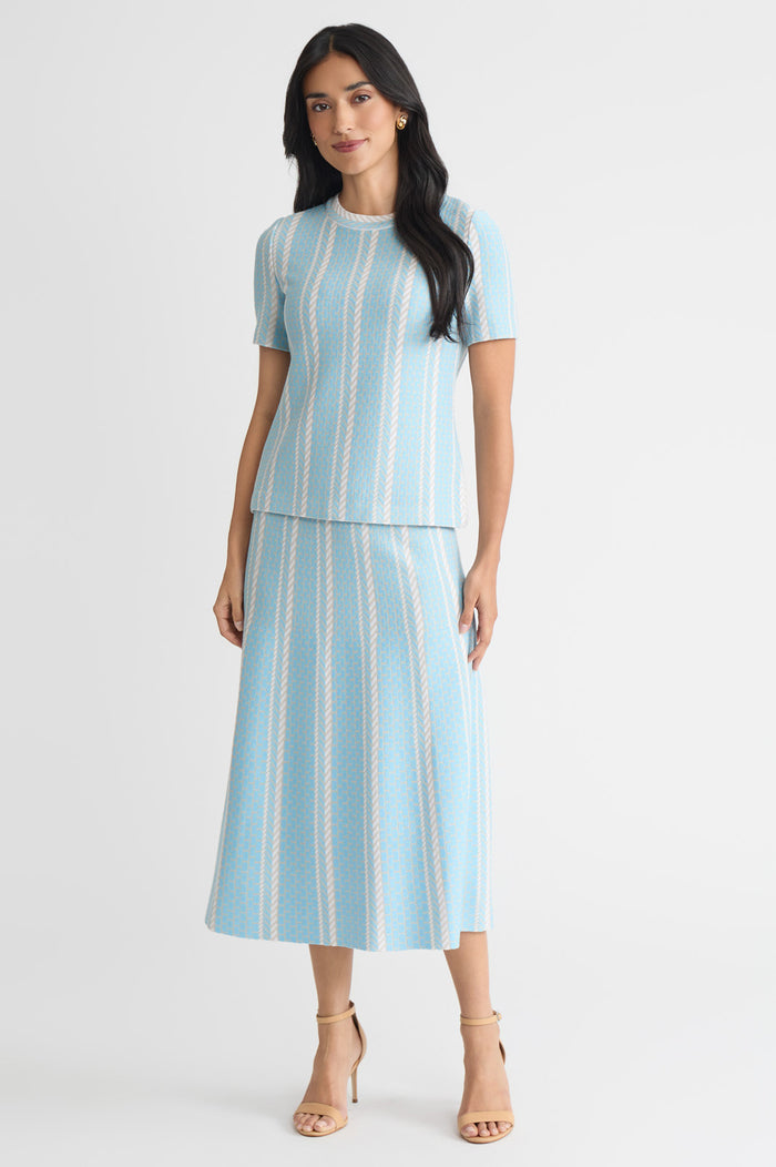 Roadmap Pattern Soft Knit Top, Serene/Limestone/White | Ming Wang