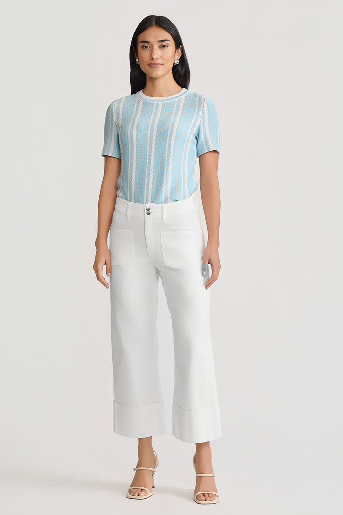 Roadmap Pattern Soft Knit Top, Serene/Limestone/White | Ming Wang