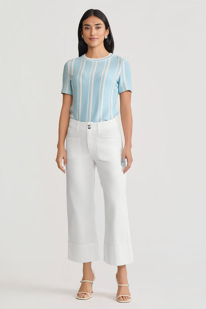 Roadmap Pattern Soft Knit Top, Serene/Limestone/White | Ming Wang