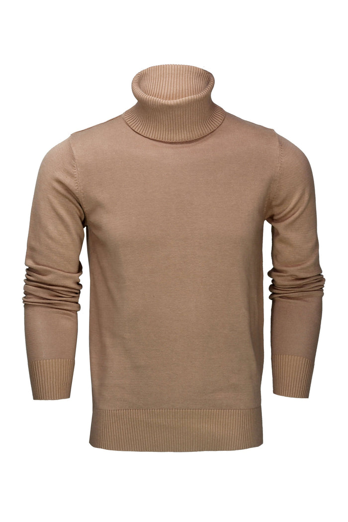 ROLL NECK JUMPER LIGHTWEIGHT STRETCH COTTON, CAMEL
