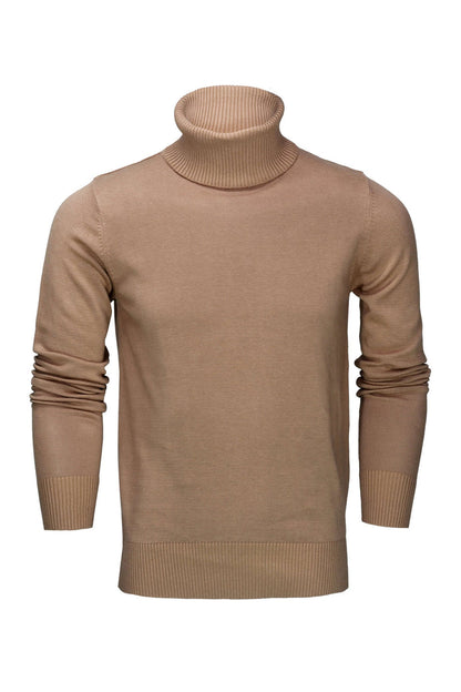 ROLL NECK JUMPER LIGHTWEIGHT STRETCH COTTON, CAMEL