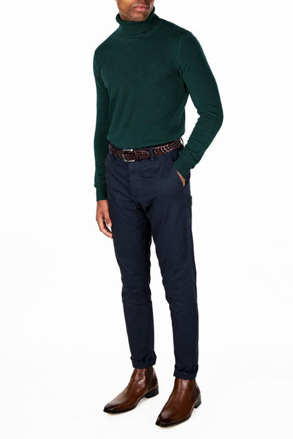 ROLL NECK JUMPER LIGHTWEIGHT STRETCH COTTON, GREEN