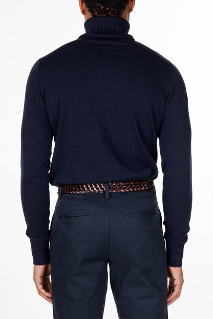 ROLL NECK JUMPER LIGHTWEIGHT STRETCH COTTON, NAVY