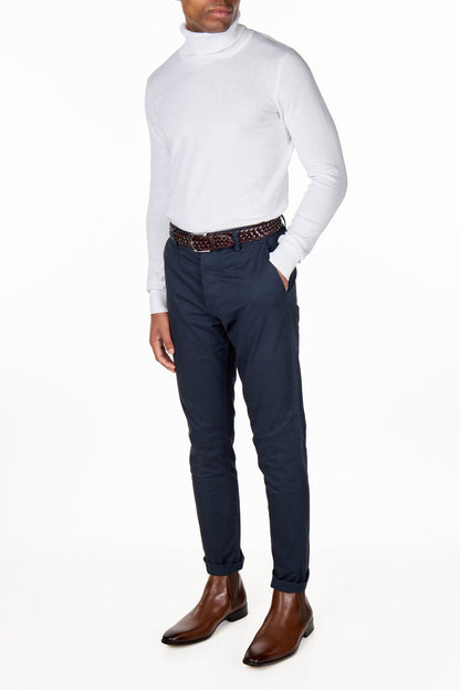ROLL NECK JUMPER LIGHTWEIGHT STRETCH COTTON, WHITE