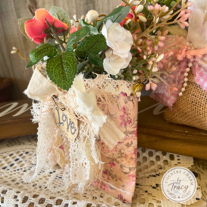 Roses and Lace Floral Smashed Can Decor Hanger