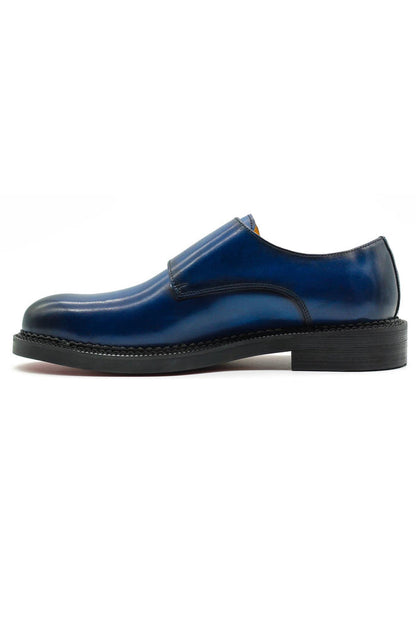 ROWE Men’s Blue Burnished Real Leather Double Monk Strap Shoes