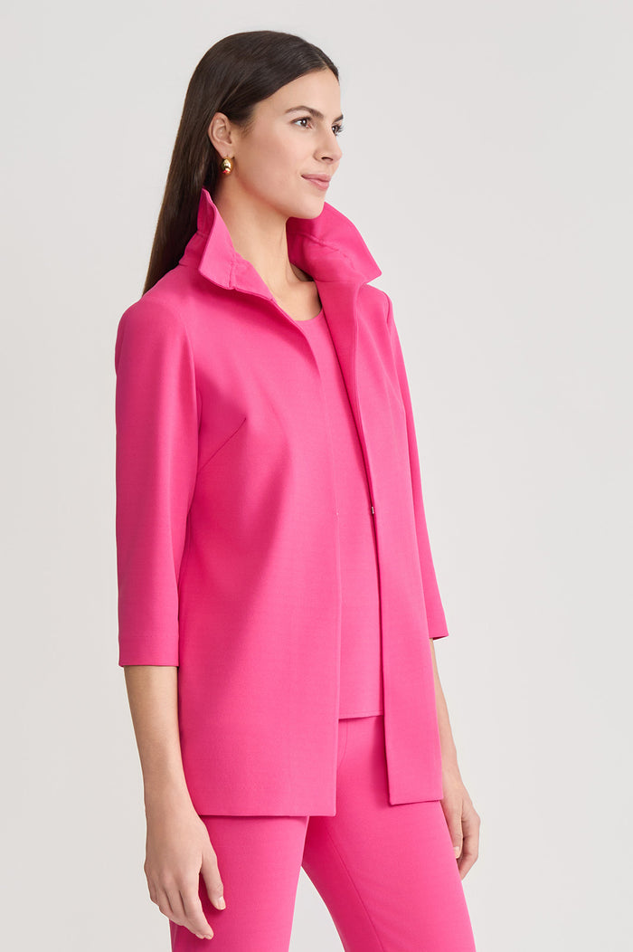 Heritage Ruffle Neck Deco Crepe Jacket, Carmine Rose | Ming Wang