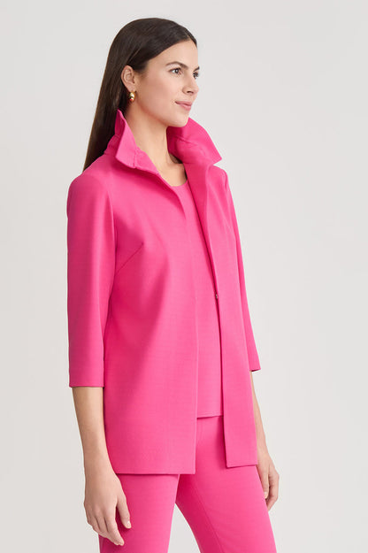 Heritage Ruffle Neck Deco Crepe Jacket, Carmine Rose | Ming Wang