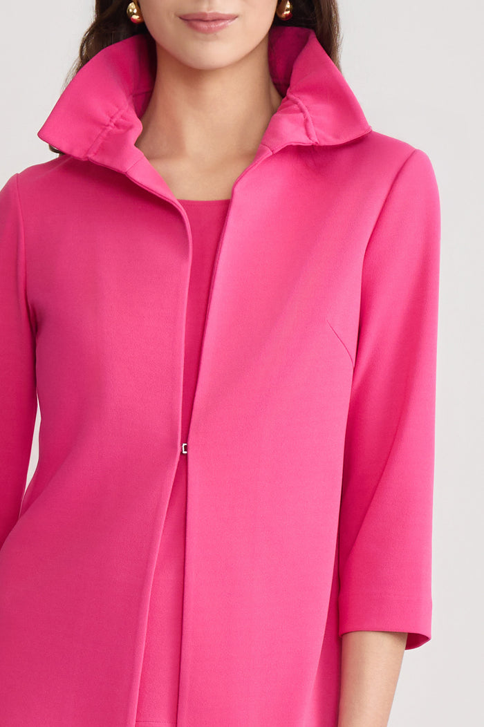 Heritage Ruffle Neck Deco Crepe Jacket, Carmine Rose | Ming Wang