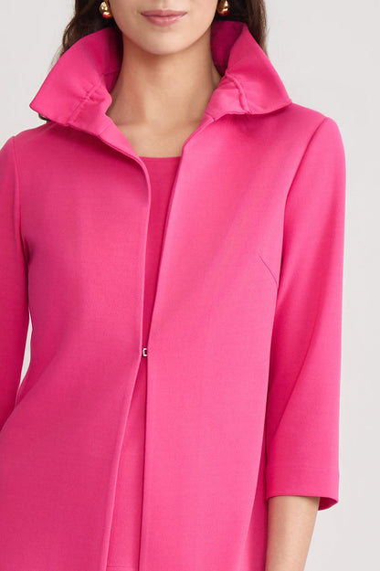 Heritage Ruffle Neck Deco Crepe Jacket, Carmine Rose | Ming Wang