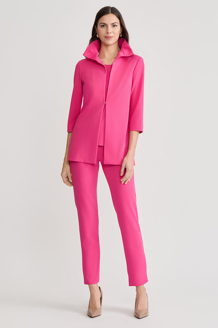 Heritage Ruffle Neck Deco Crepe Jacket, Carmine Rose | Ming Wang