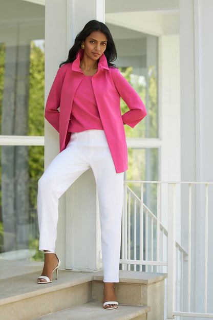 Heritage Ruffle Neck Deco Crepe Jacket, Carmine Rose | Ming Wang