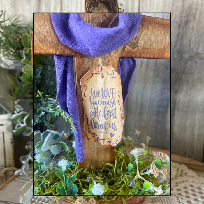 Rustic Cross with Purple Drape Decor - Perfect for Lent