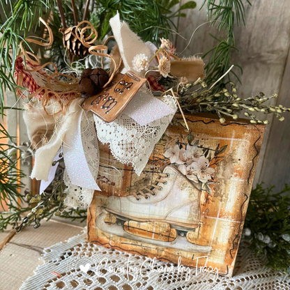 Rustic Winter Ice Skate Décor Block – 5x5”