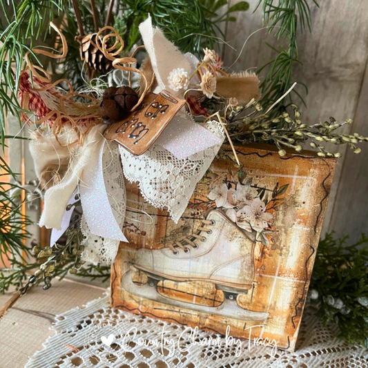 Rustic Winter Ice Skate Décor Block – 5x5”