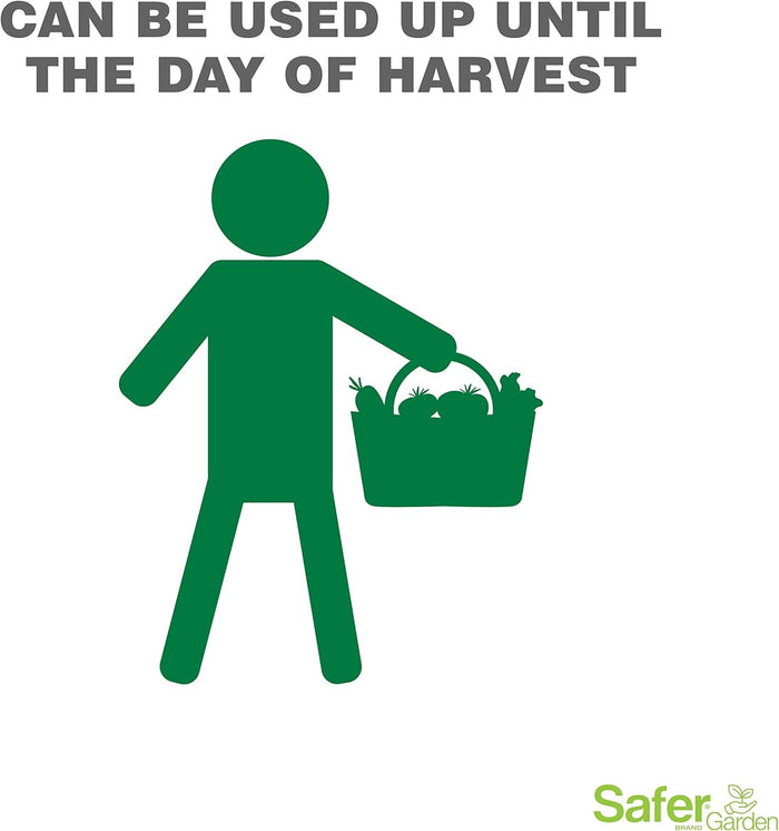 Green icon of a person carrying a basket of vegetables, stating the product can be used until the day of harvest.