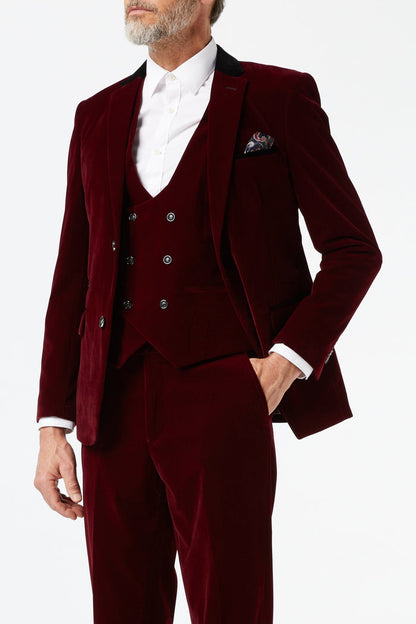 SAM - Burgundy Velvet 3 Piece Wedding Suit