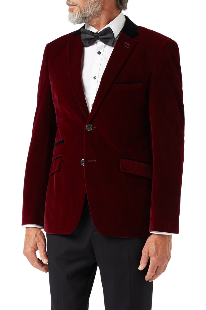 Men's Sam Burgundy Single Breasted Velvet 4-Piece Tuxedo Suit Bundle