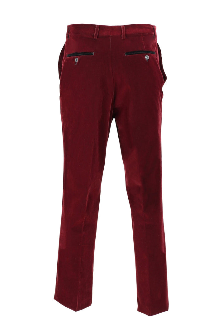 SAM - Mens Dinner Party Burgundy Soft Velvet Trousers