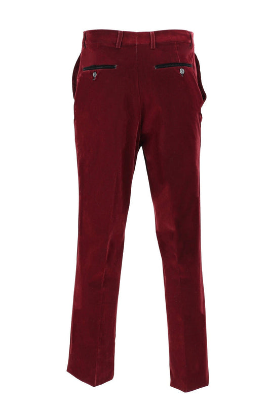 SAM - Mens Dinner Party Burgundy Soft Velvet Trousers