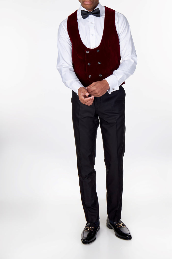 SAM Burgundy Velvet Low U Cut Waistcoat