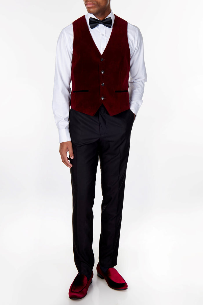 SAM Burgundy Velvet Plain Waistcoat
