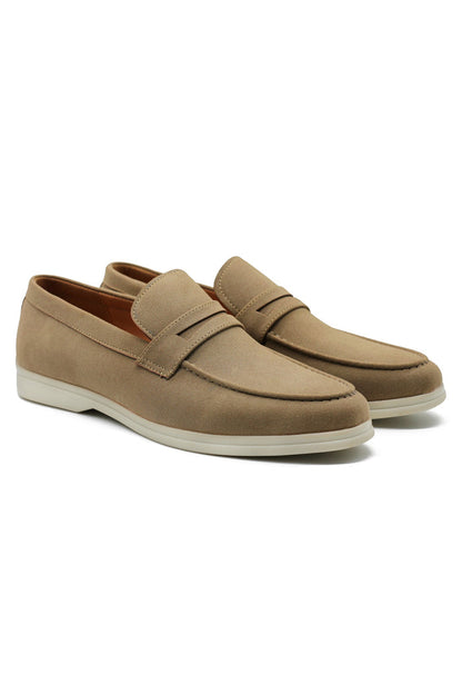 Sand Faux Suede Penny Loafers Lightweight Summer Slip-Ons