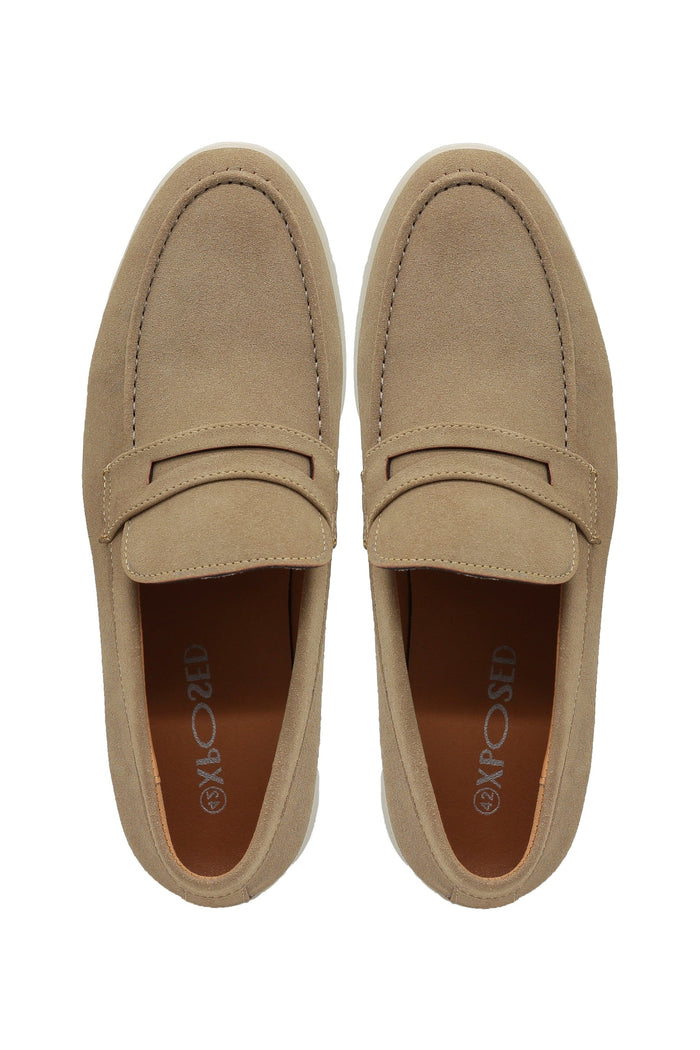 Sand Faux Suede Penny Loafers Lightweight Summer Slip-Ons