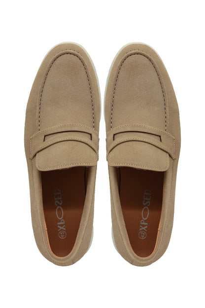 Sand Faux Suede Penny Loafers Lightweight Summer Slip-Ons
