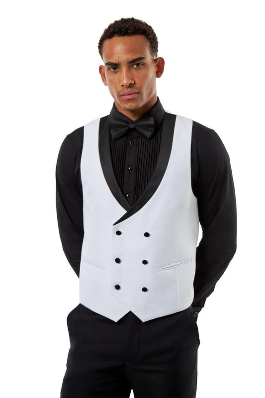 Satin Trim White Wedding Waistcoat Tuxedo Vest