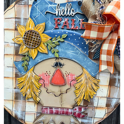 Scarecrow Door Hanger - 18 Inch Rustic Farmhouse Fall Decor Hand-Painted