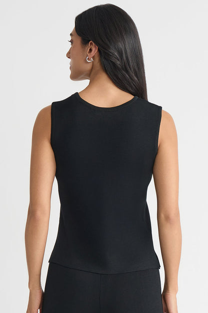 Scoop Neck Knit Tank, Black, Black | Ming Wang
