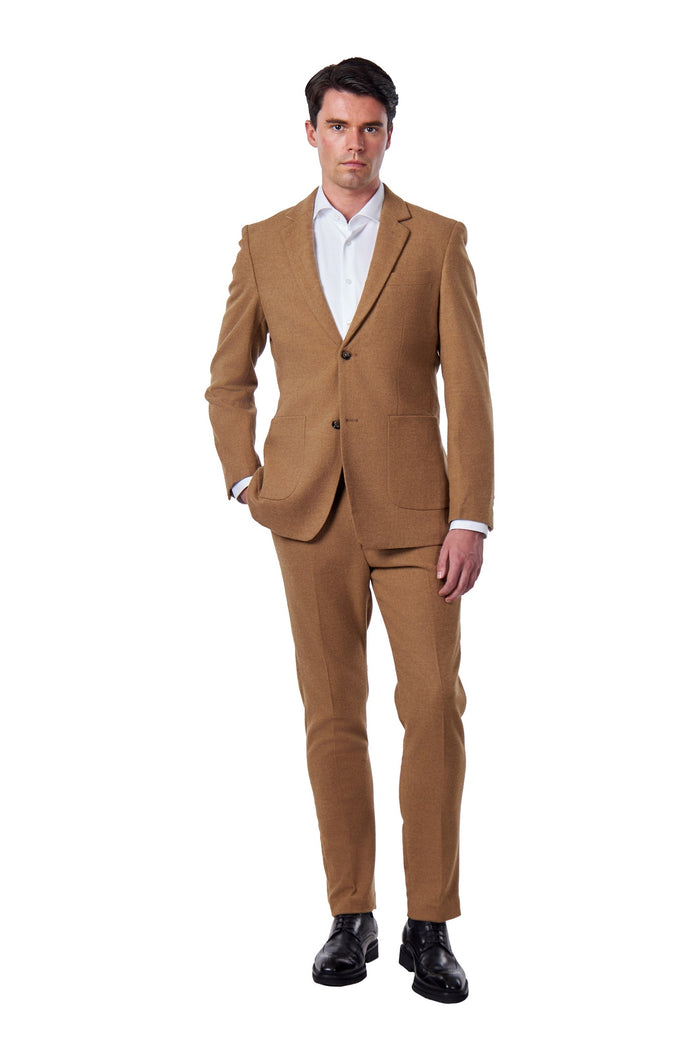 TAILORED CAMEL FLANNEL WOOL BLEND 2 PIECE SUIT