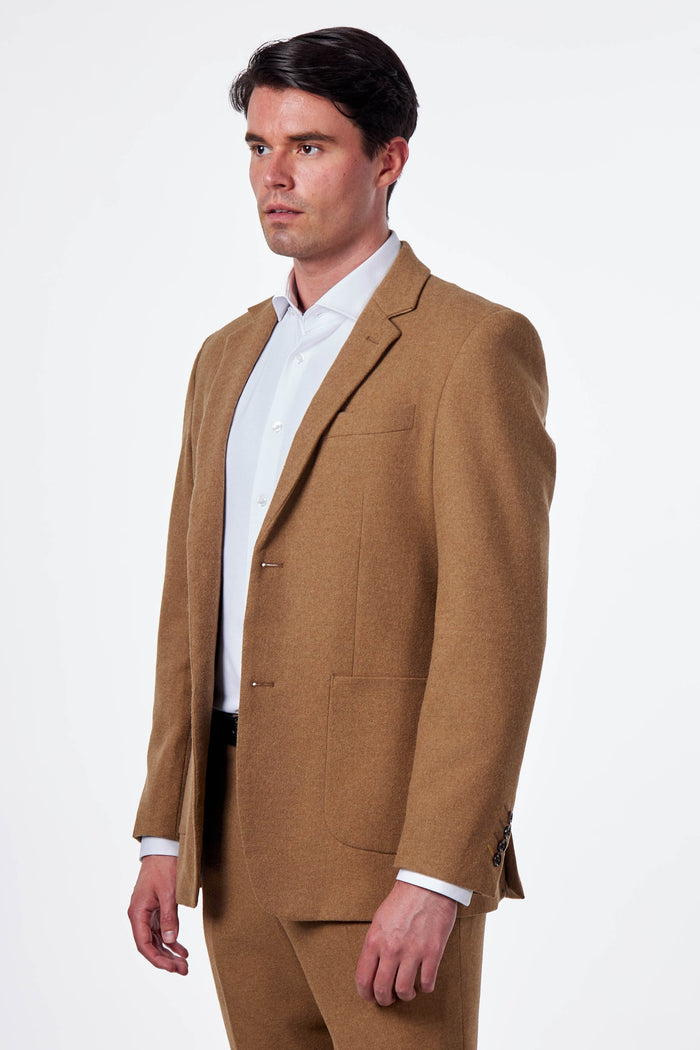 TAILORED CAMEL FLANNEL WOOL BLEND 2 PIECE SUIT