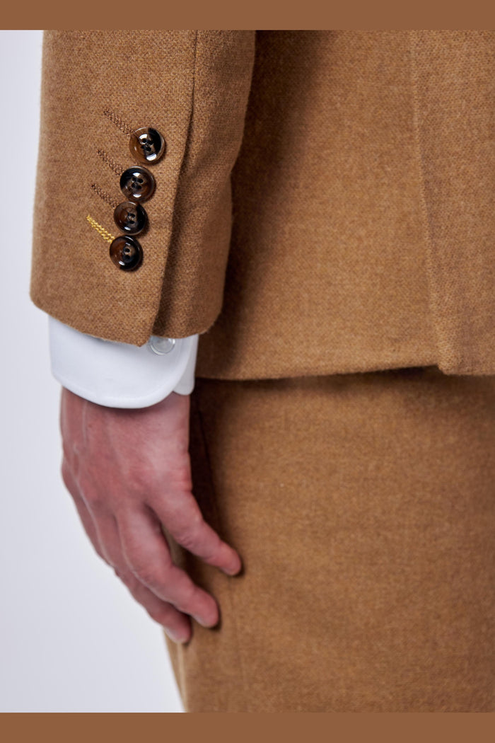 TAILORED CAMEL FLANNEL WOOL BLEND 2 PIECE SUIT