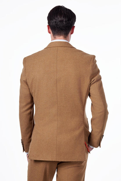 TAILORED CAMEL FLANNEL WOOL BLEND 2 PIECE SUIT