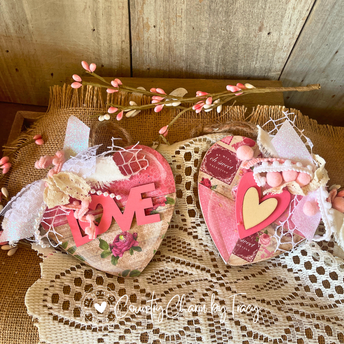 SET OF 4 – Hot Pink & Cream Heart Ornaments or Bowl Fillers (Set 2)