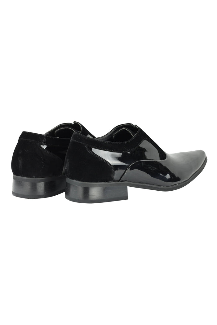 SHINY FAUX LEATHER FORMAL LACE UP SHOES IN BLACK