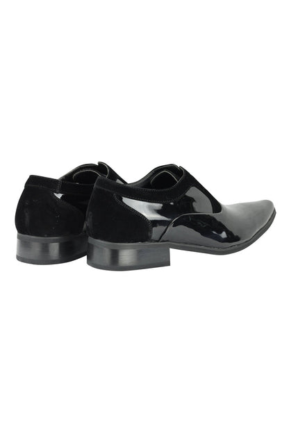SHINY FAUX LEATHER FORMAL LACE UP SHOES IN BLACK