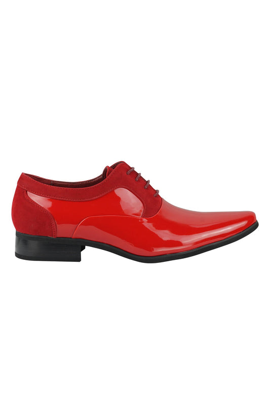 SHINY FAUX LEATHER FORMAL LACE UP SHOES IN RED