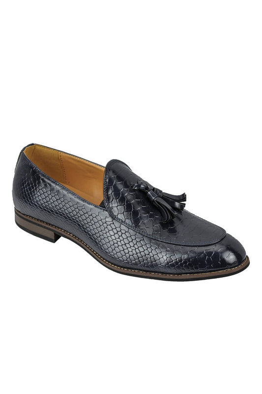 SHINY FAUX LEATHER PRINTED TASSEL LOAFERS