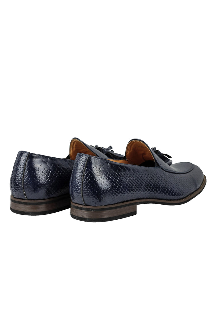 SHINY FAUX LEATHER PRINTED TASSEL LOAFERS