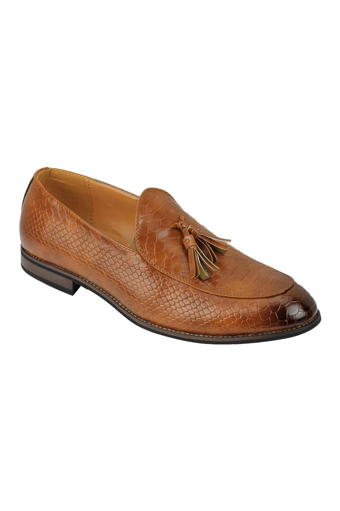 SHINY FAUX LEATHER PRINTED TASSEL LOAFERS