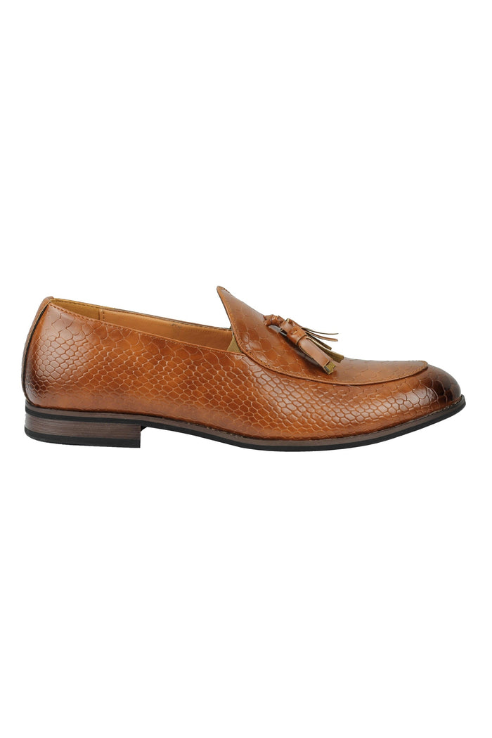 SHINY FAUX LEATHER PRINTED TASSEL LOAFERS