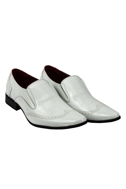 SHINY FAUX LEATHER WHITE LOAFERS