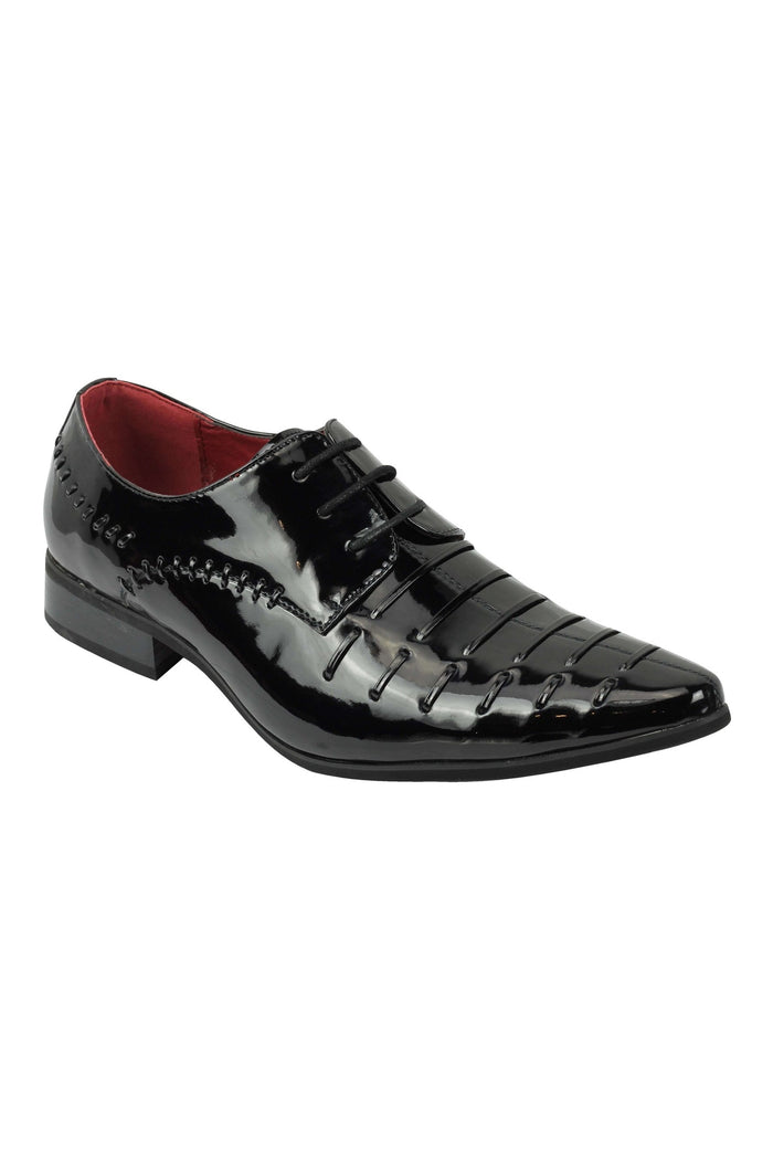 SHINY PATENT FAUX LEATHER LACE UP SHOES