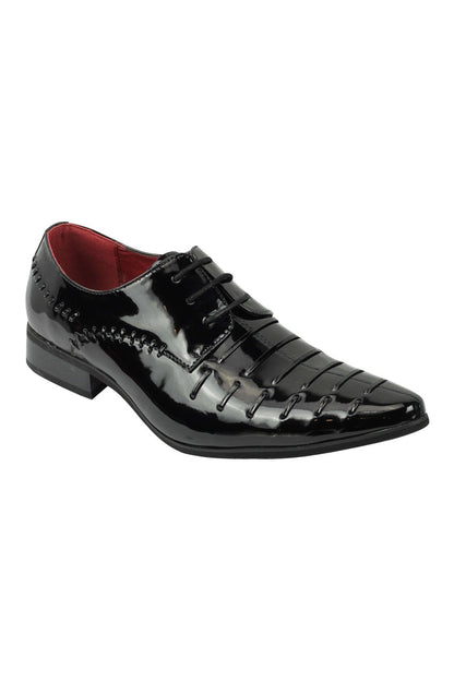 SHINY PATENT FAUX LEATHER LACE UP SHOES